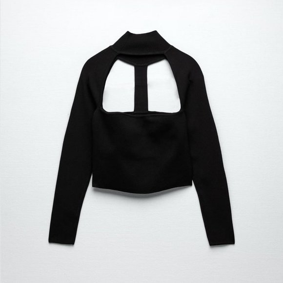 ZARA WOMAN NWT BLACK CUT OUT MOCK NECK KNIT TOP M 3519/013 - Picture 3 of 5